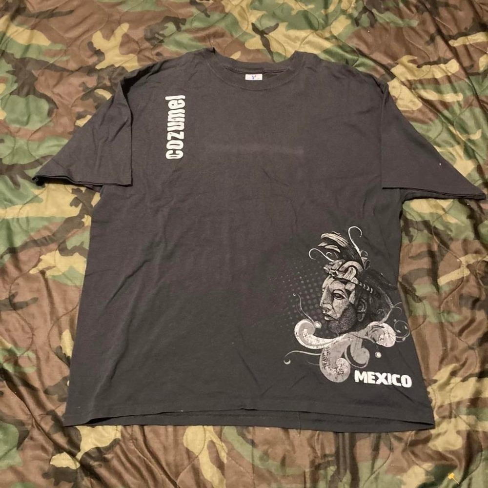 Cozumel Mexico y2k style graphic‎ tee grey yazbek statue cotton XL/23
